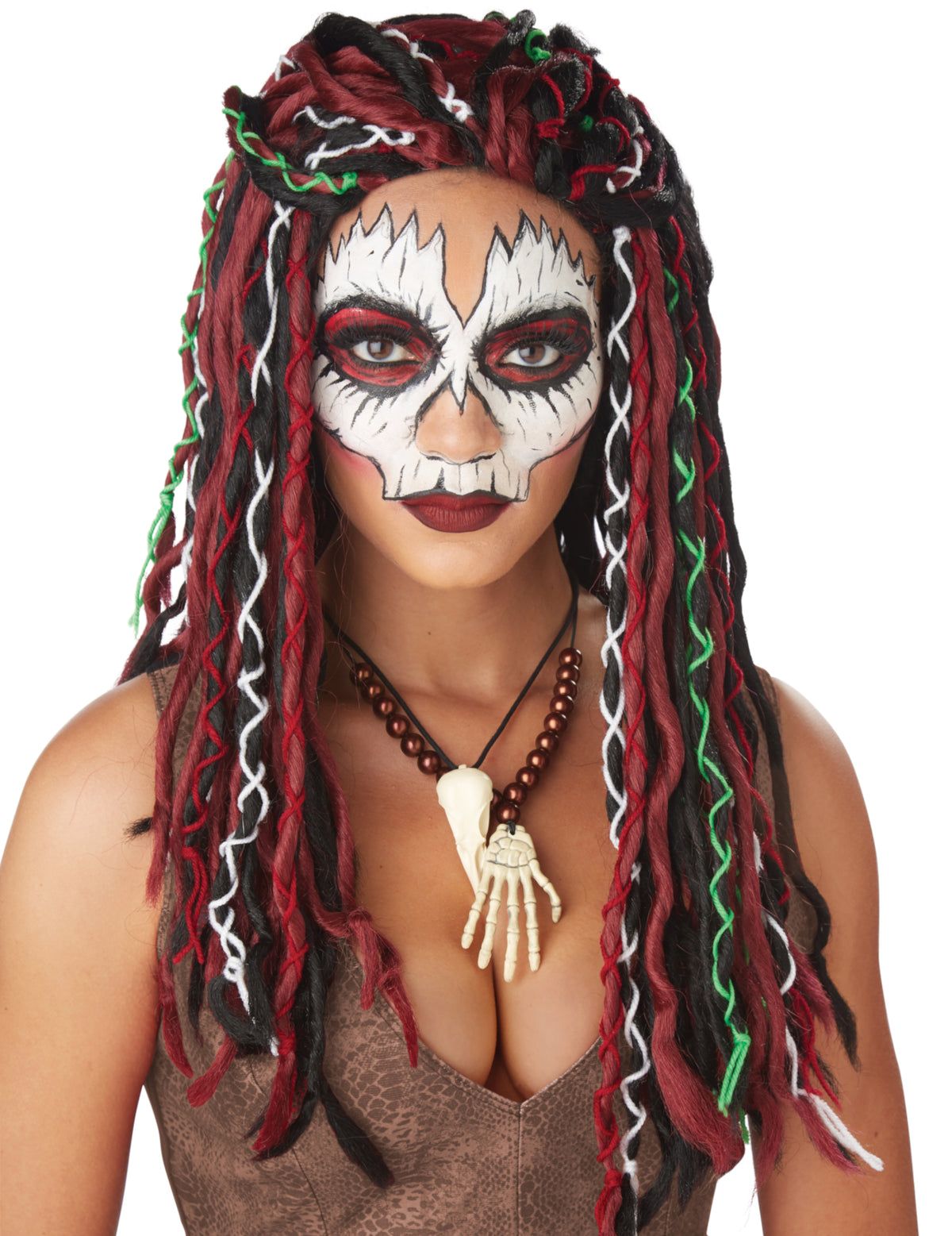Perruque prêtresse vaudou pour femme noire et rouge à dreadlocks