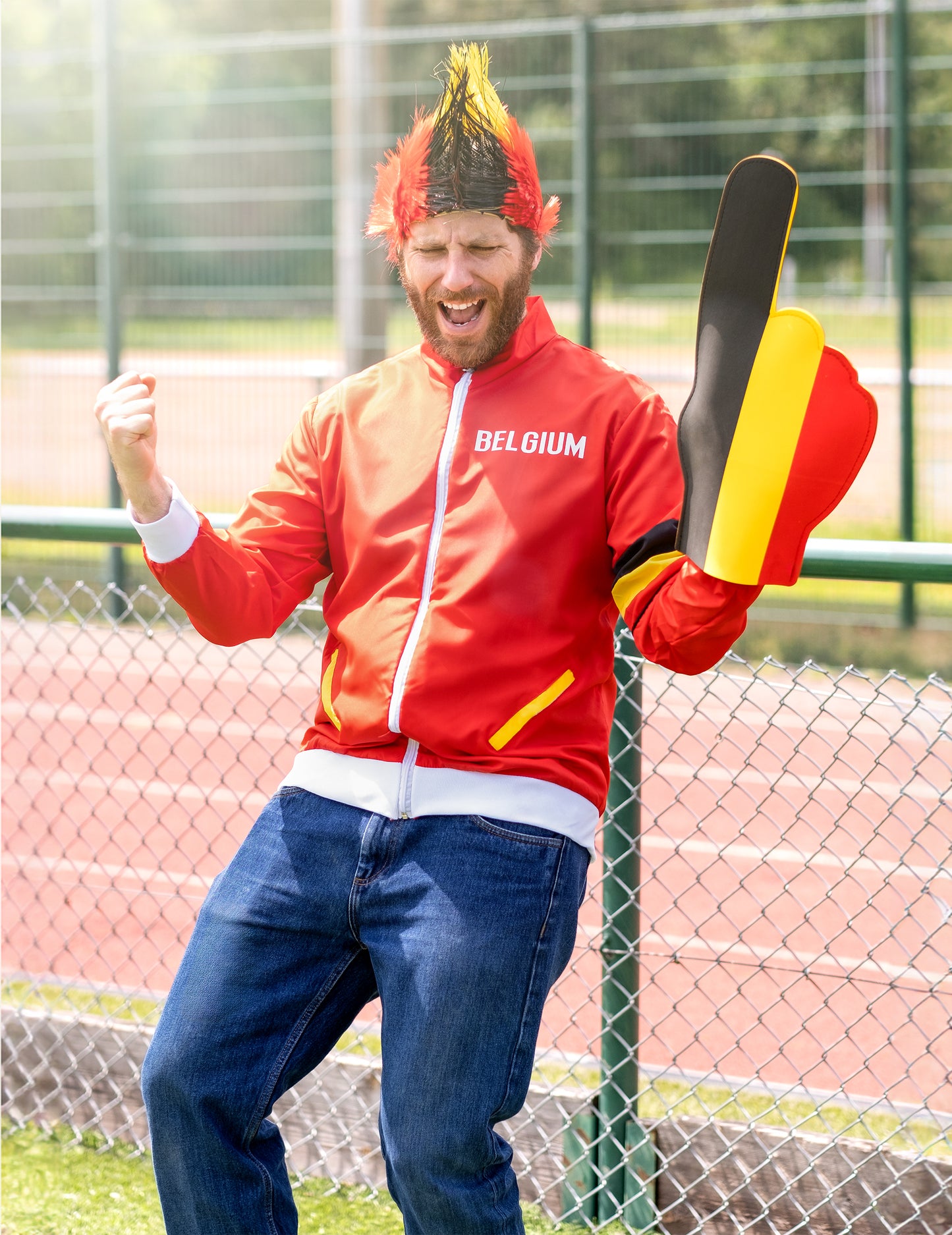 Mise en situation de la perruque punk supporter Belgique