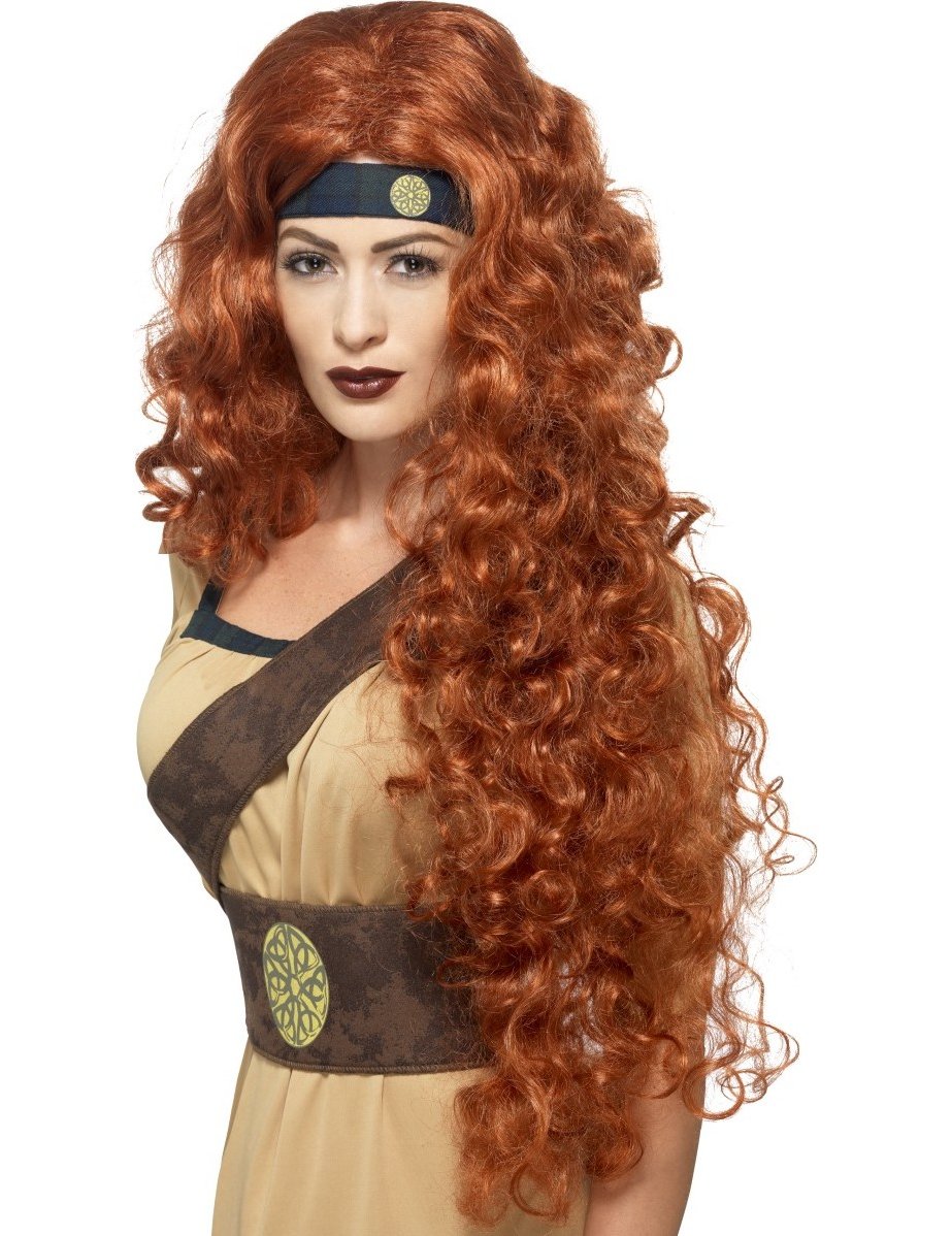 Dlhá a kučeravá hnedá parochňa kráľovnej bojovníčky pre ženy