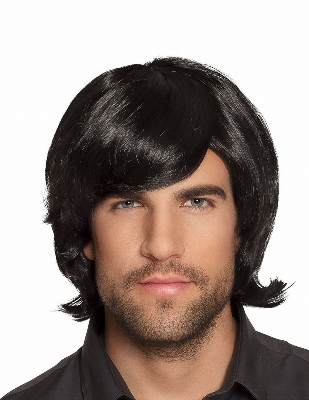 Perruque retro pour homme noire avec frange