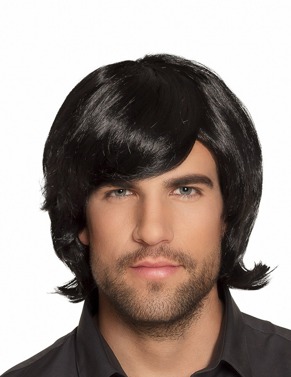 Perruque retro pour homme noire avec frange