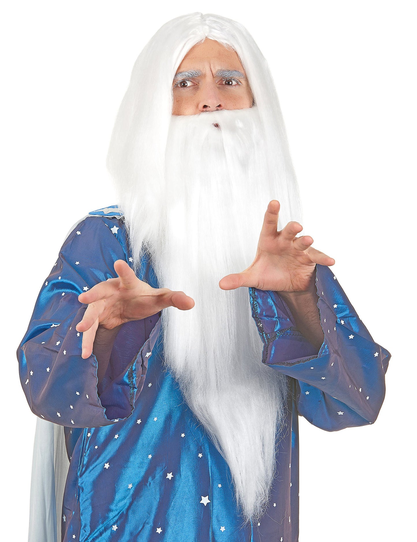 Perruque avec barbe de sorcier pour homme blanche