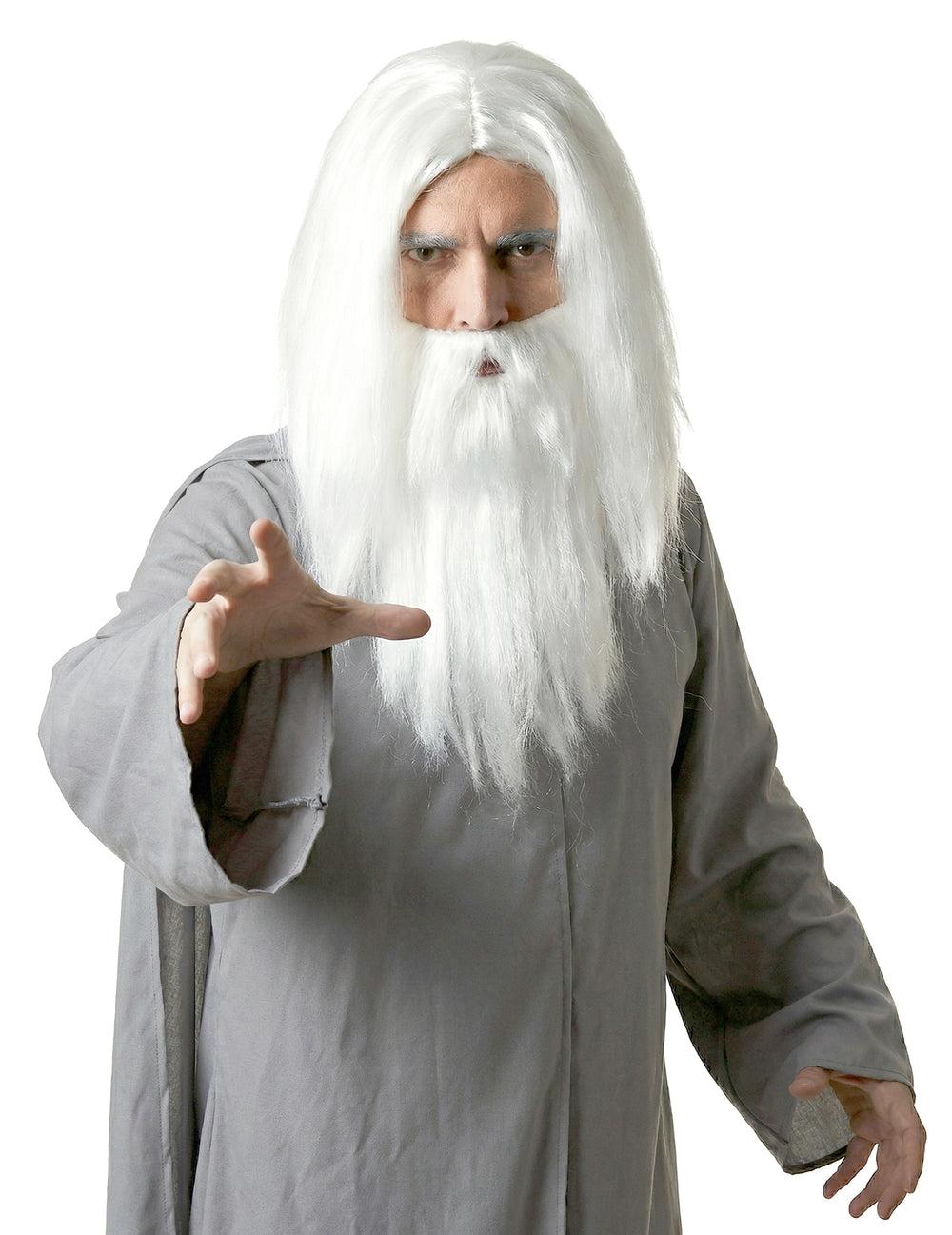 Perruque avec barbe de sorcier pour homme blanche