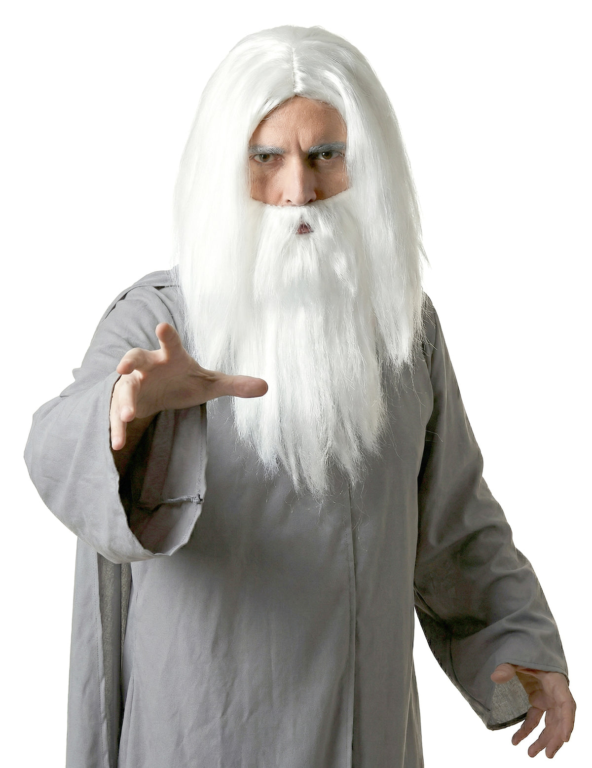 Perruque avec barbe de sorcier pour homme blanche