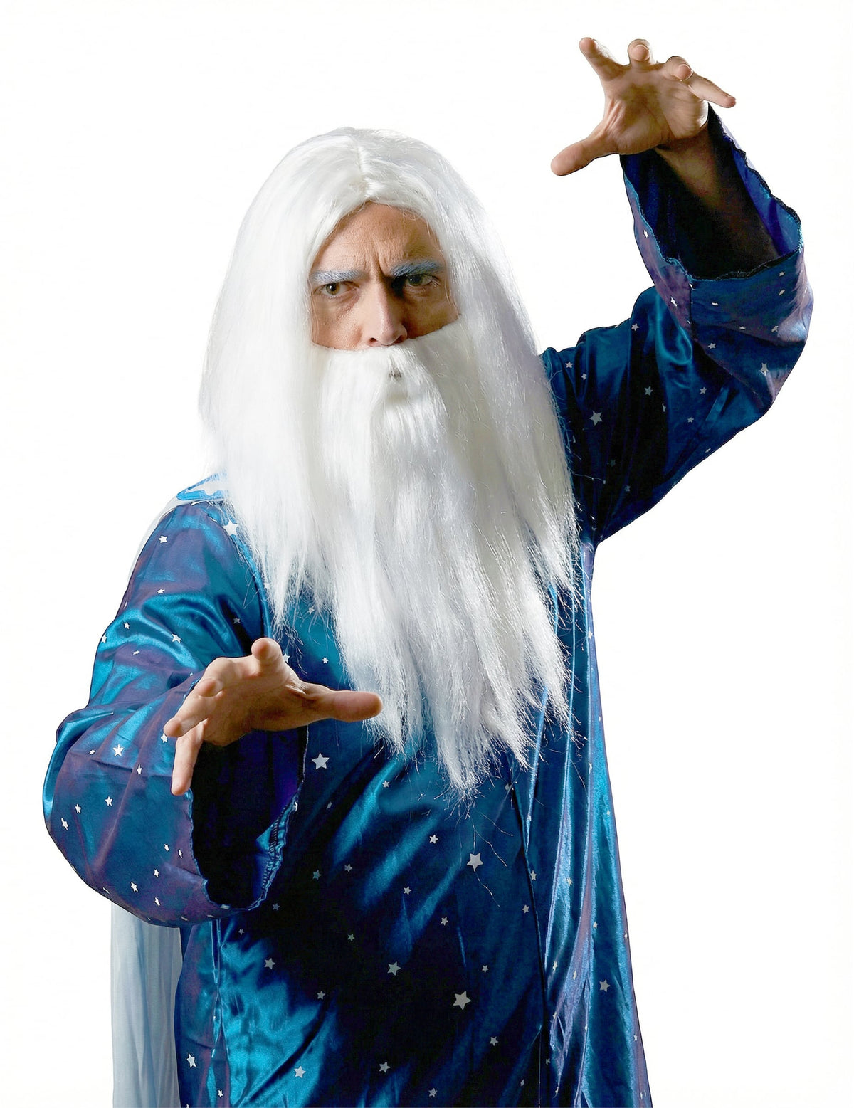 Gros plan de la perruque avec barbe de sorcier