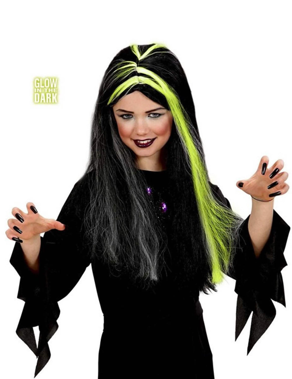 Parochňa čarodejnice halloween pre dievča čierno-biela fosforeskujúca