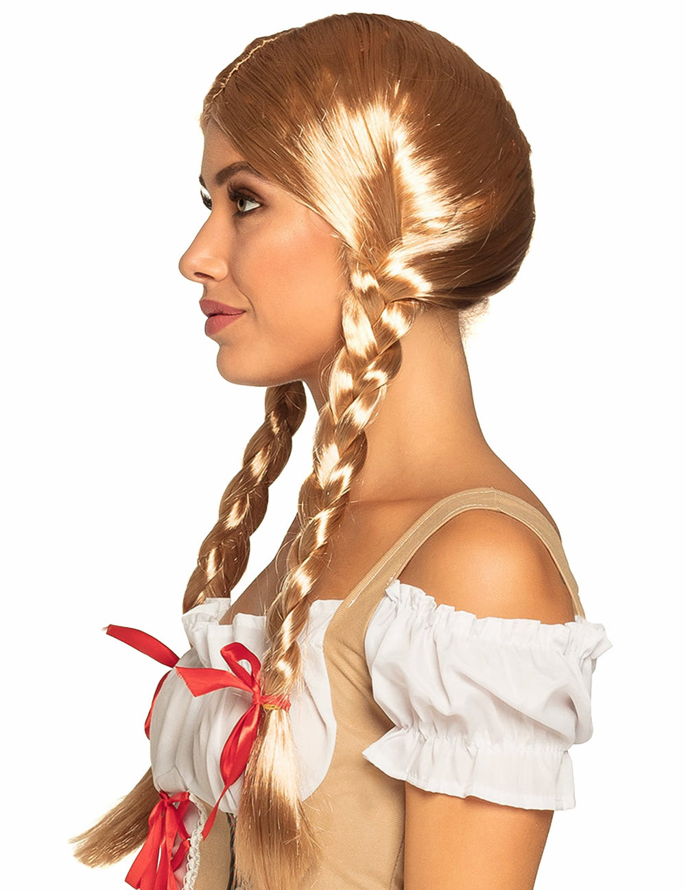 Vue de profil de la perruque tressée blonde femme