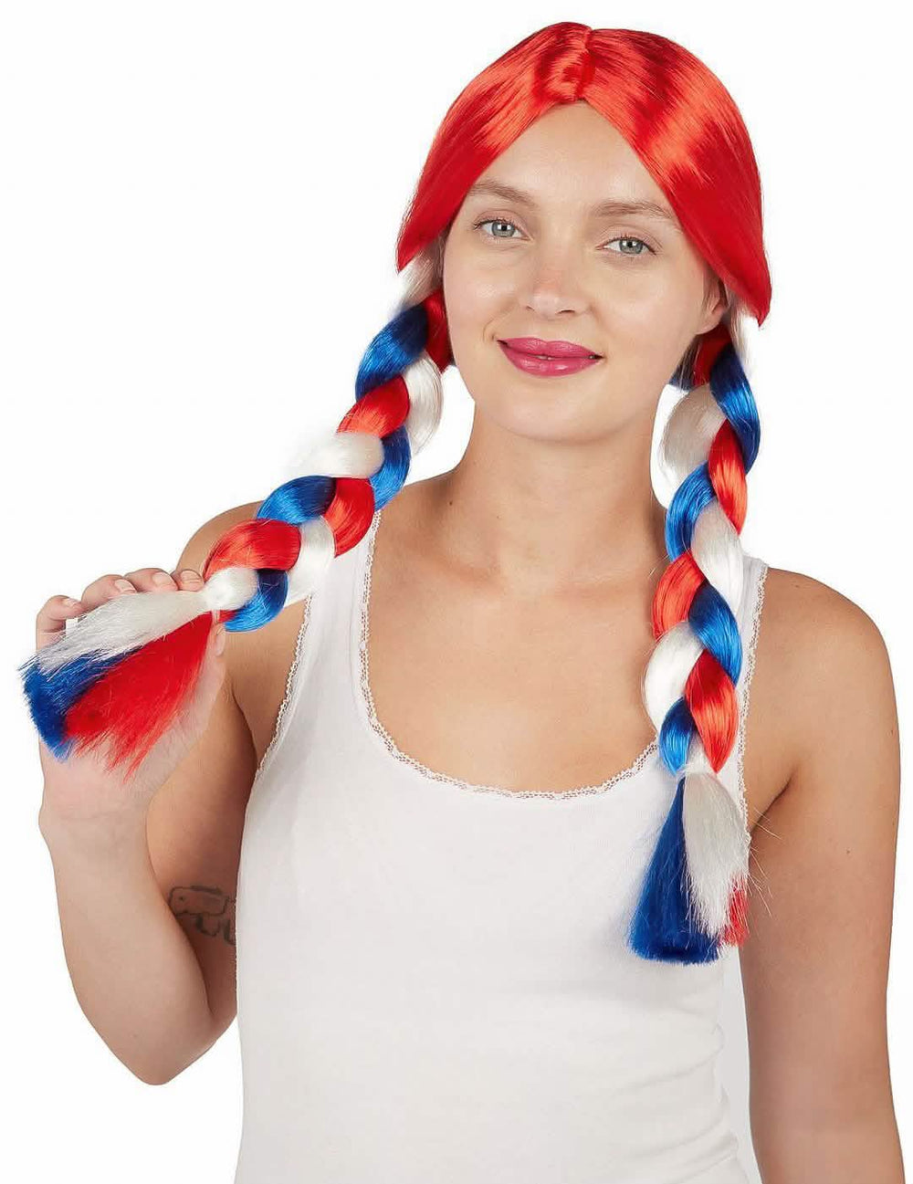 Perruque tresses pour femme bleu blanc rouge