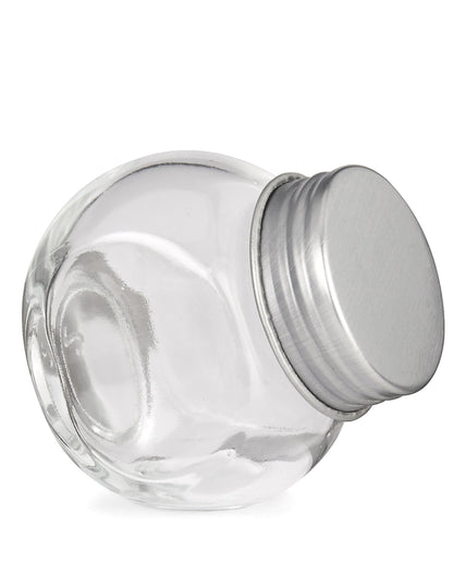 Malá sklenená nádoba s oceľovým krytom 5 cm