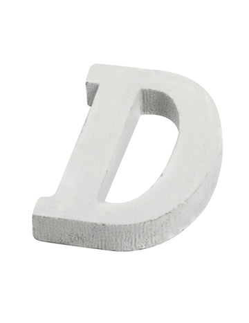 Malé biele drevené písmeno D 5 cm pre personalizovanú dekoráciu