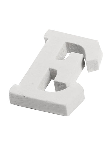 Malé biele drevené písmeno e 5 cm na dekoráciu stola