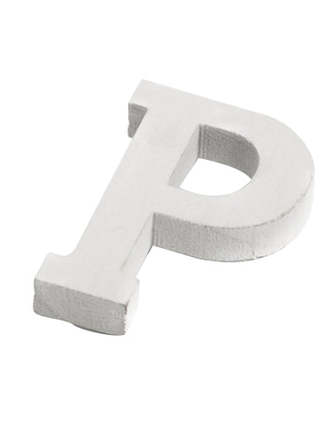 Malé biele drevené písmeno p 5 cm na svadbu