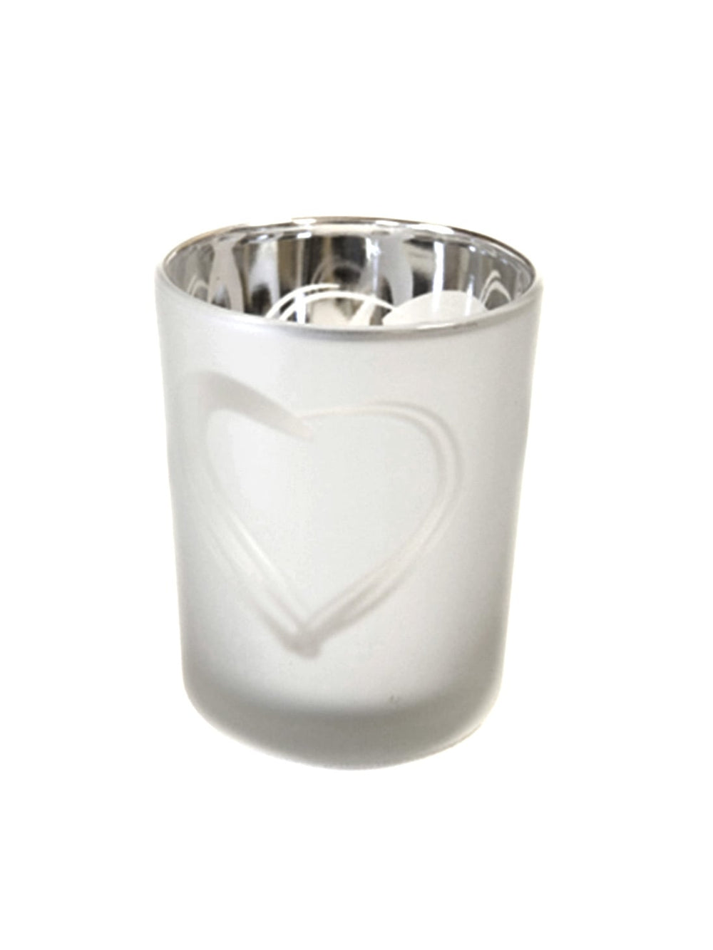 Photophore cœur pour décoration de mariage en verre givré argenté