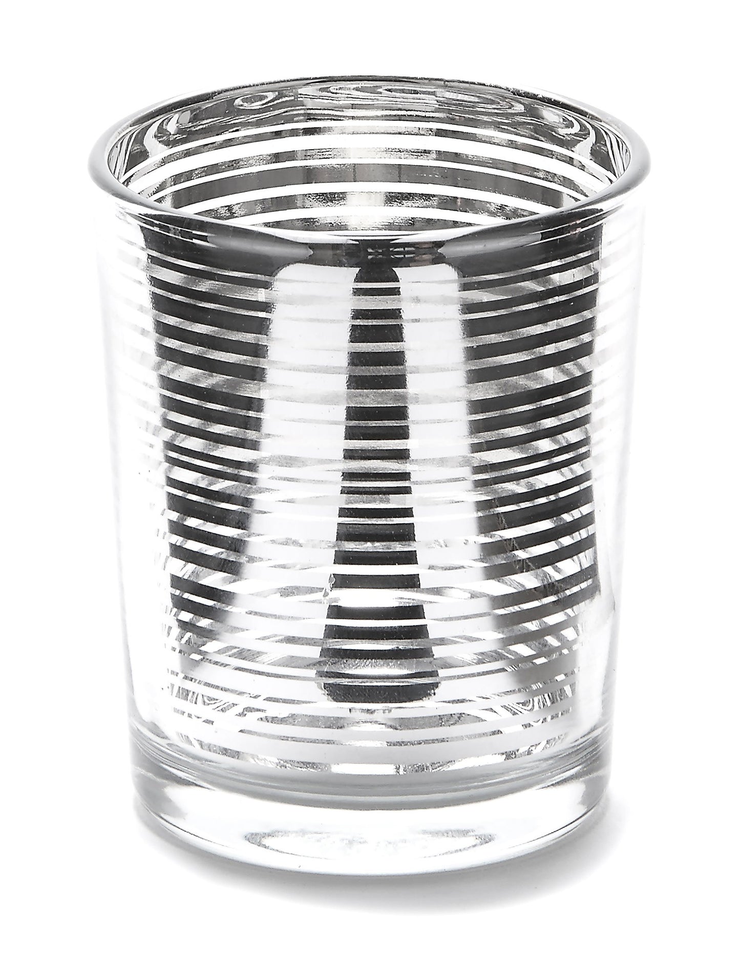 Sklenený svietnik so striebornými pruhmi 7 x 5,5 cm na sviečku 