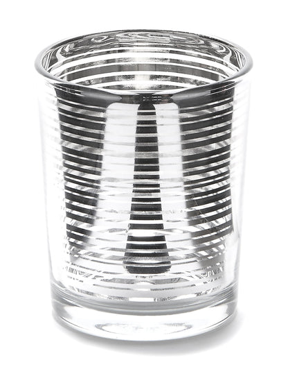 Sklenený svietnik so striebornými pruhmi 7 x 5,5 cm na sviečku 