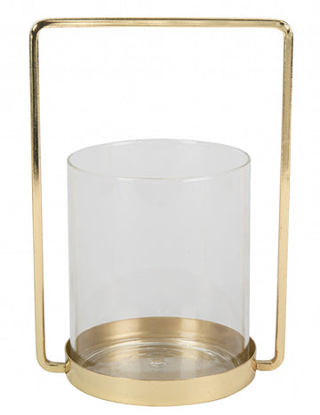 Sklenený svietnik so zlatým rámom 19,5 cm na svadbu