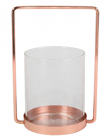 Sklenený svietnik s ružovo-zlatým rámom, 19,5 cm elegantná mosadz