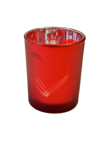 Photophore en verre cœur rouge givré pour décoration romantique