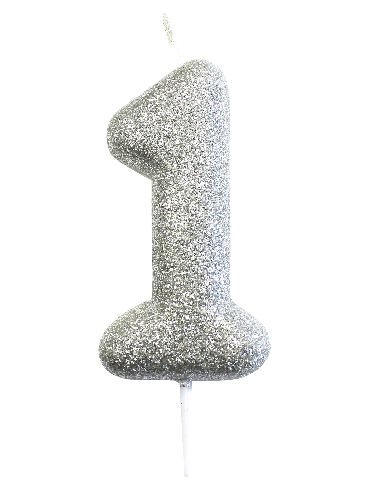 Strieborná trblietavá sviečka číslo 1 na paličke 7 cm na tortu