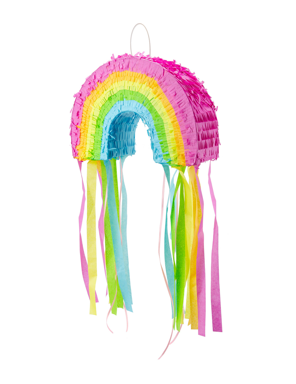 Piñata arc-en-ciel pour anniversaire multicolore avec rubans à tirer