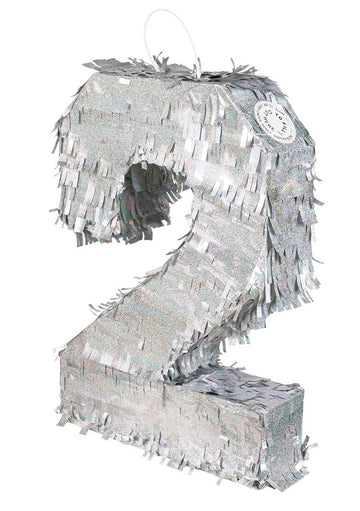 Strieborná holografická piñata, číslo 2, 40 x 28 x 8 cm na narodeniny