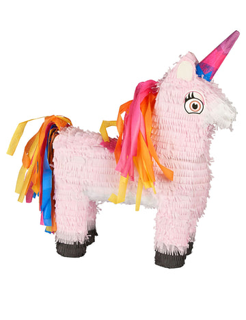 Piñata licorne pour enfant rose avec crinière et queue multicolores
