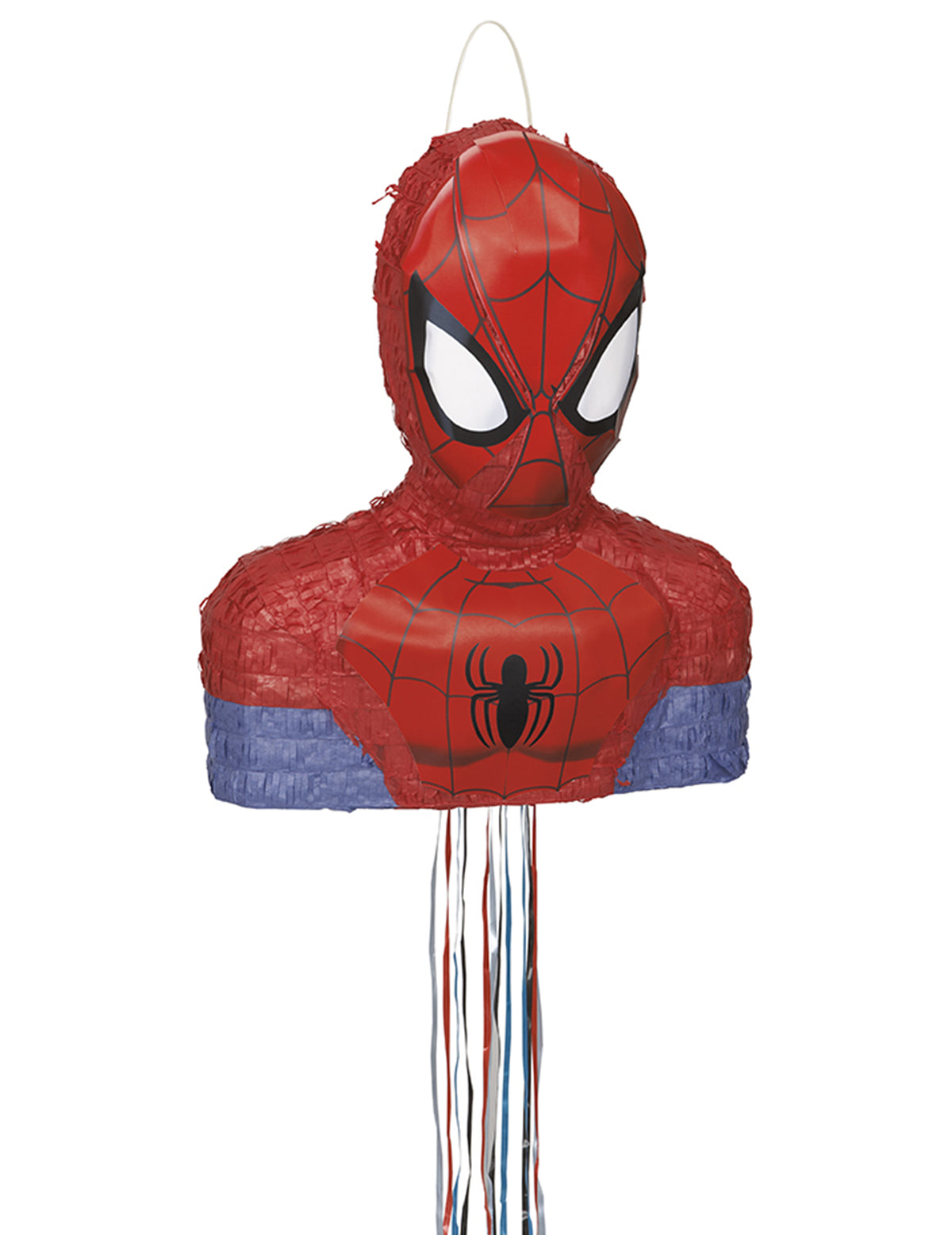 Piñata Spiderman pour enfant rouge et bleue avec rubans à tirer