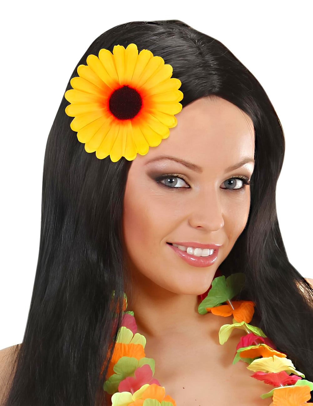 Mise en situation dans les cheveux de la pince fleur de tournesol