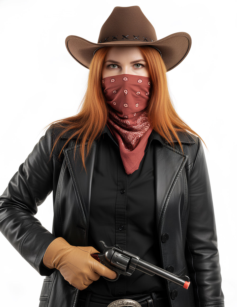 Mise en situation du pistolet de cowboy tenu par une femme