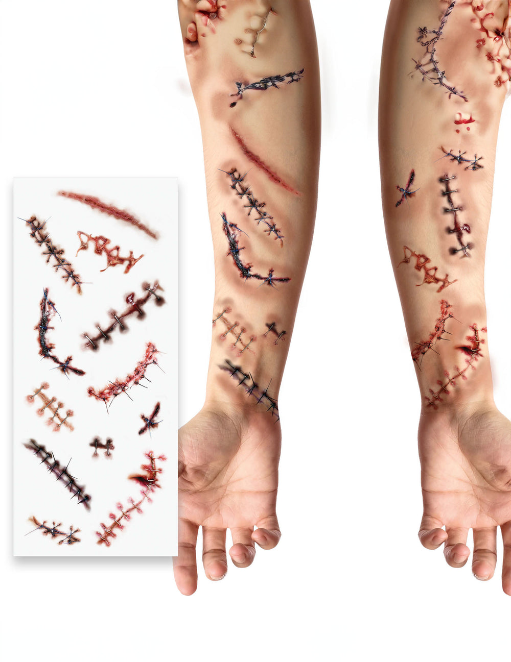 Planche de tatouages cicatrices et sutures pour adulte réaliste rouge et noir