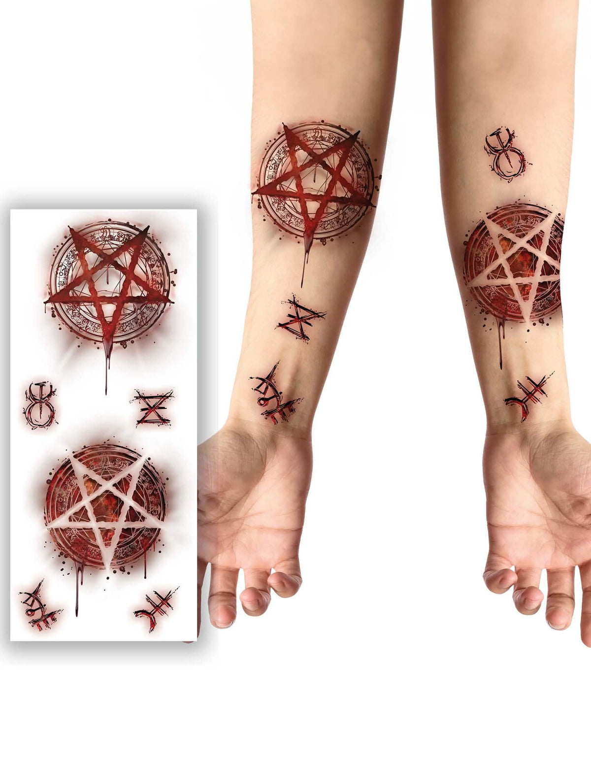 Planche de tatouages satanique pour adulte rouge et noir avec pentagrammes sanglants
