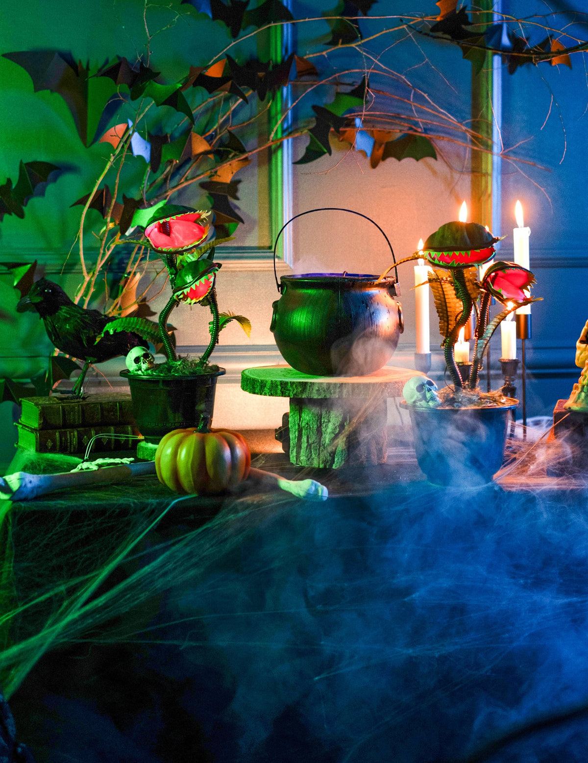 Mise en situation décorative de la plante carnivore animée pour décoration d'Halloween