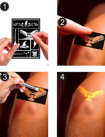 Étapes d'utilisation des pochoirs de maquillage apprenti sorcier
