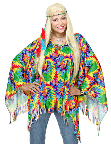 Dospelý psychedelický hippie poncho a zábal hlavy