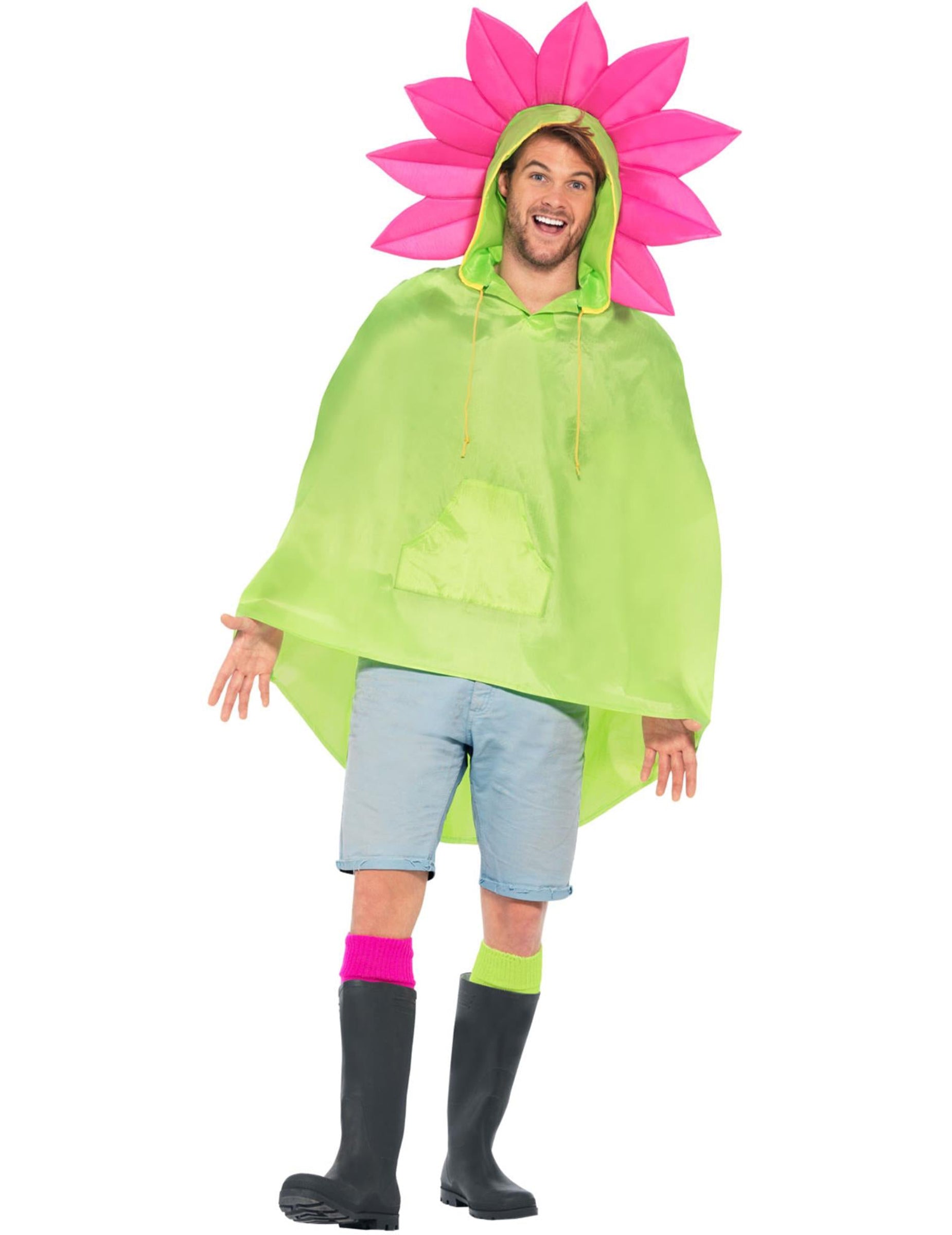 Predný pohľad na kvetinové pončo pre dospelých