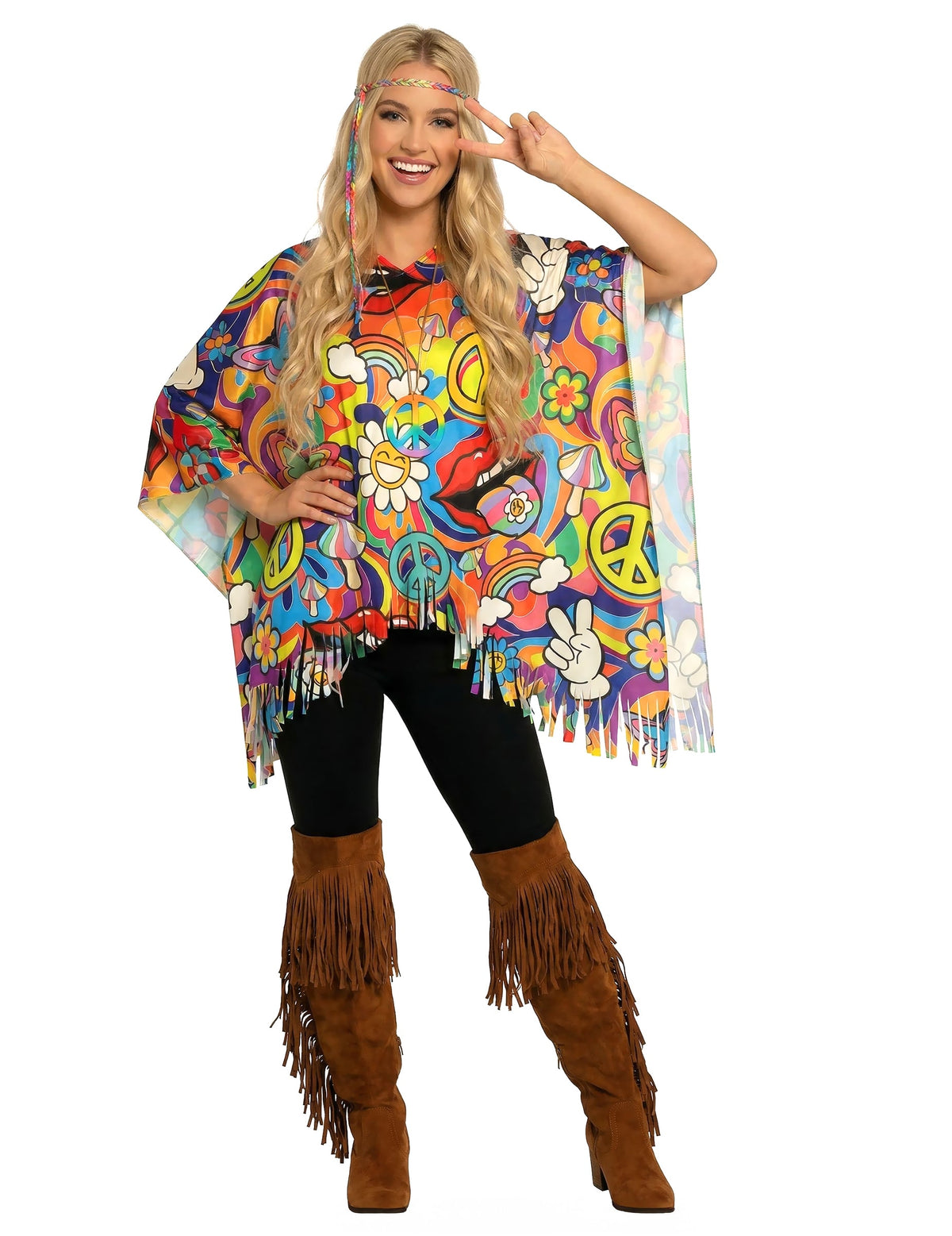 Poncho hippie pour adulte multicolore