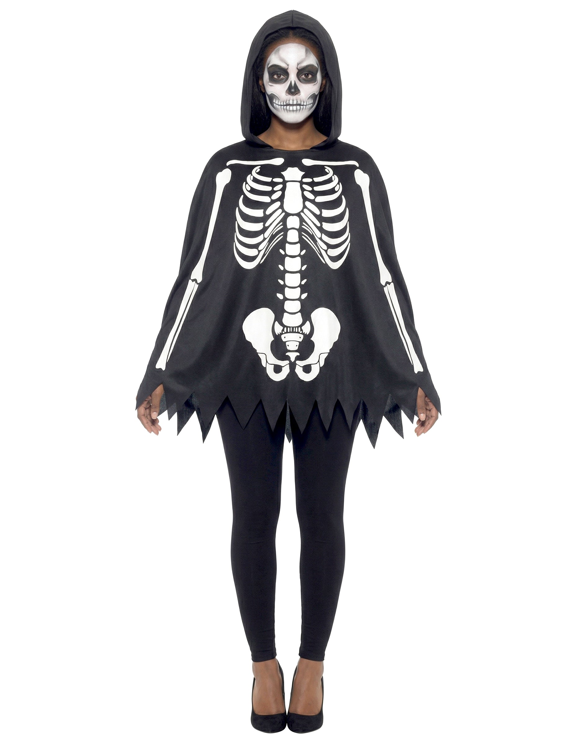 Poncho squelette pour adulte noir et blanc avec capuche