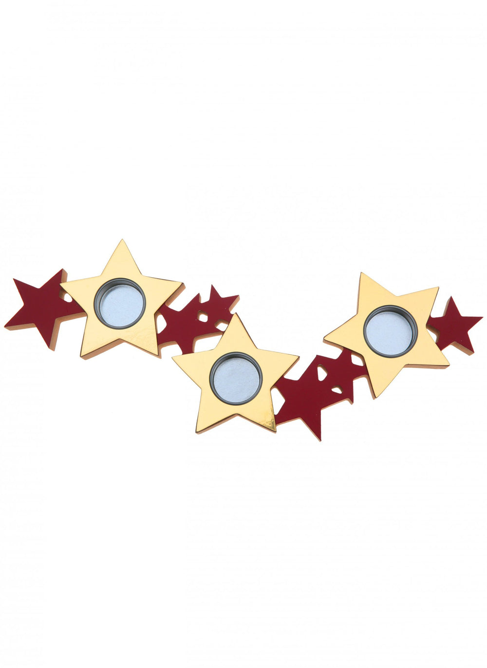 Porte bougie étoiles pour décoration de Noël rouge et or en bois et métal