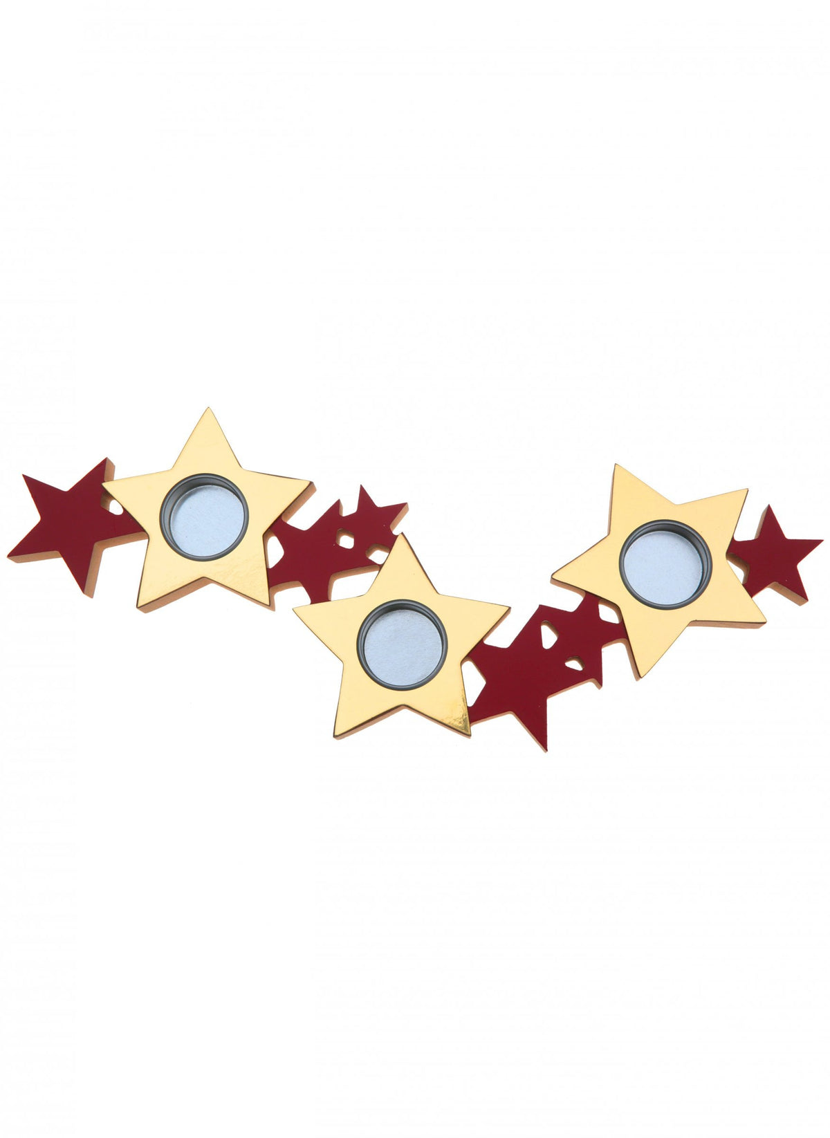Porte bougie étoiles pour décoration de Noël rouge et or en bois et métal