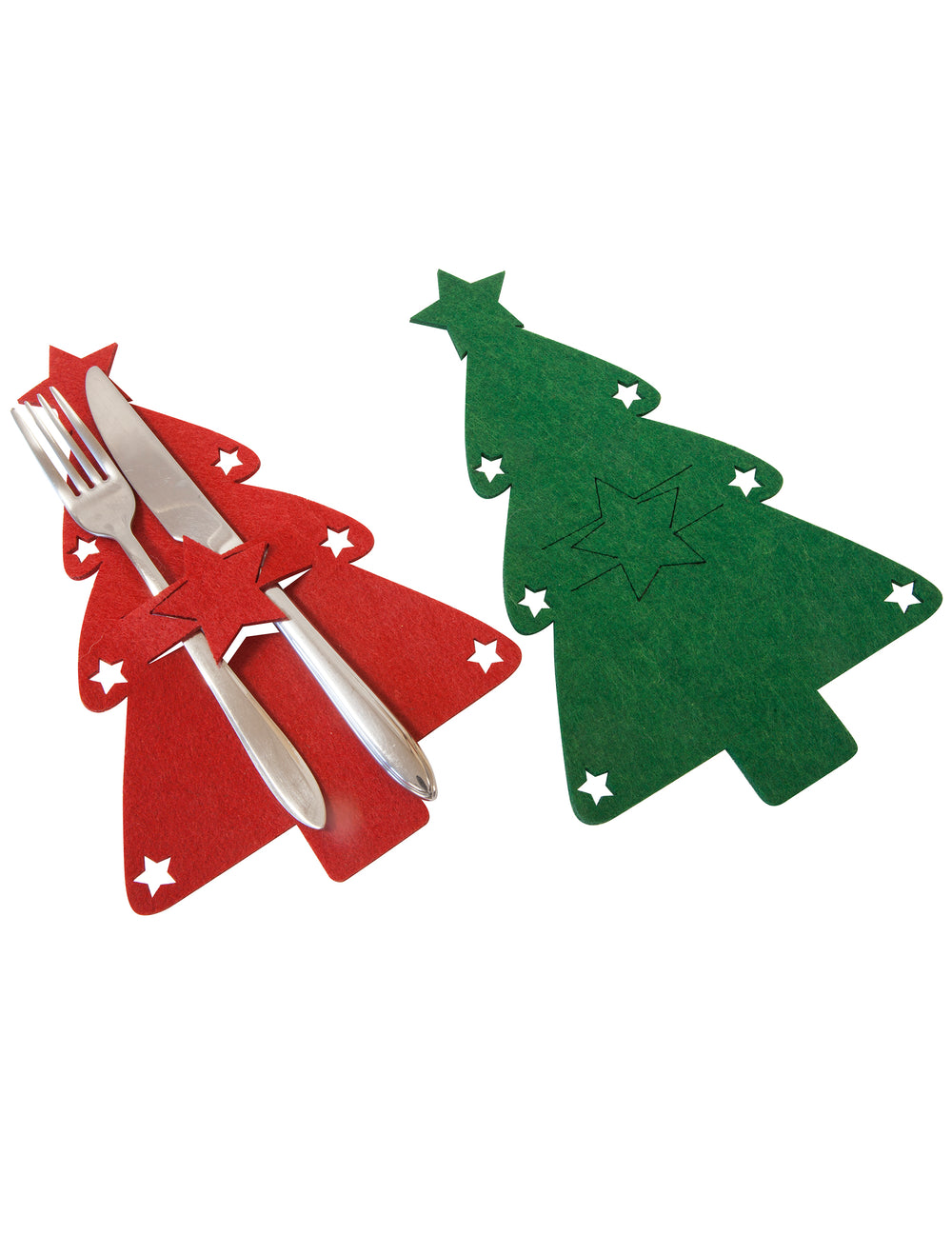 Porte-couverts sapin pour décoration de Noël rouge et vert en feutrine