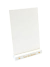 Porte menu en bois Vive les Mariés pour mariage blanc et doré avec cœurs