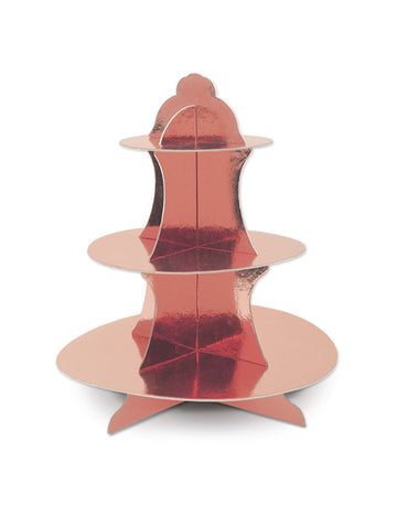 Stojan na muffiny z kartónu v metalickej ružovo-zlatej farbe 31 cm 3 príbehy