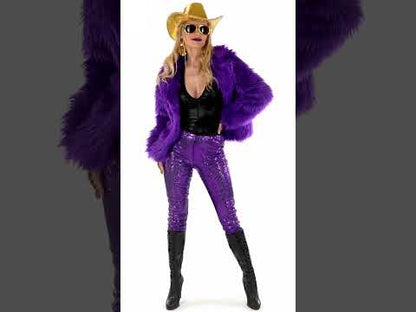 Fialový kabát z umelej kožušiny pre dospelých