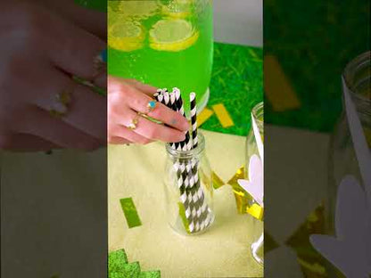 10 čiernych pruhovaných kartónových slamiek 19,5 cm