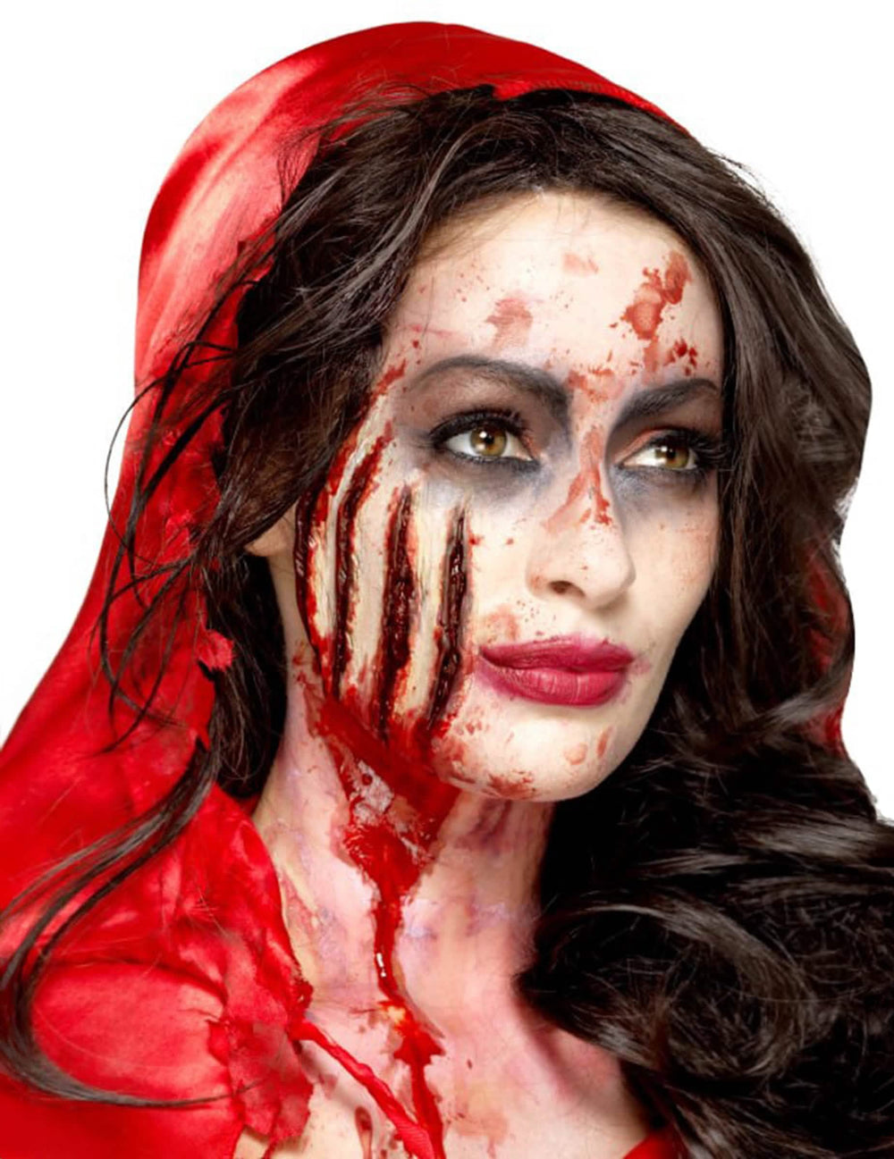 Latexová protéza s reznými ranami halloween pre dospelého krvavo červená