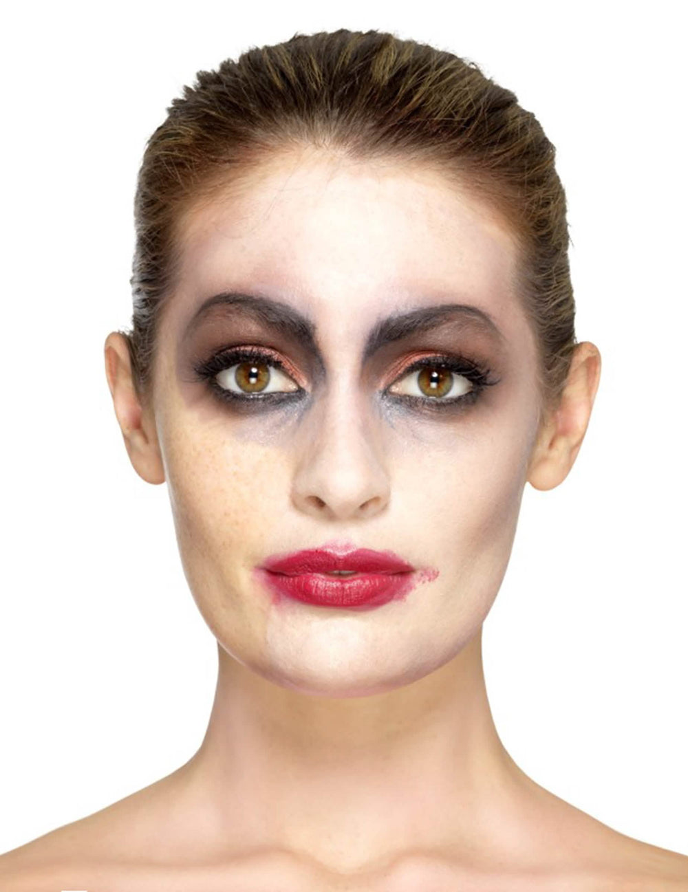 Pohľad spredu na líčidlá latexovej protézy s ranami halloween