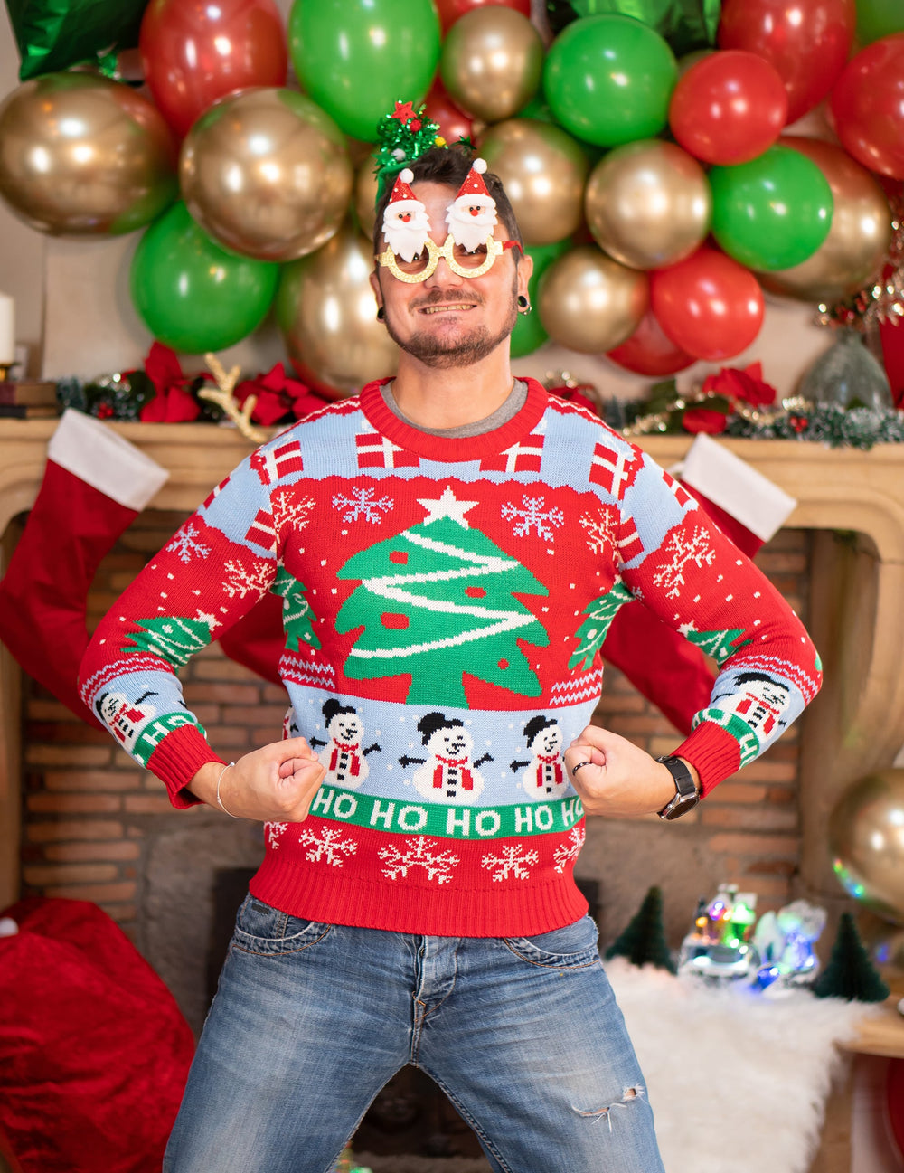 Mise en situation du pull de Noël sapins de Noël