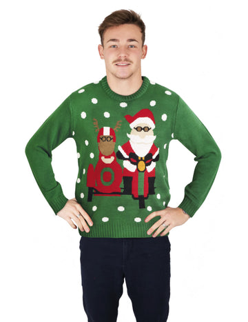 Zelený vianočný sveter s Santa Claus Motardom