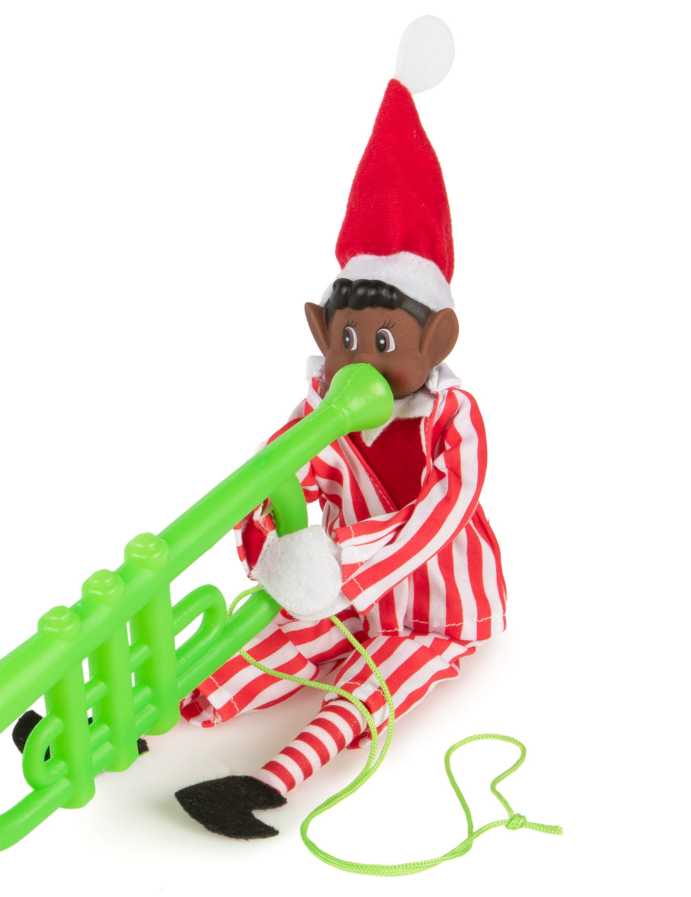 Accessoire trompette en plastique verte du pyjama de lutin farceur pour poupée