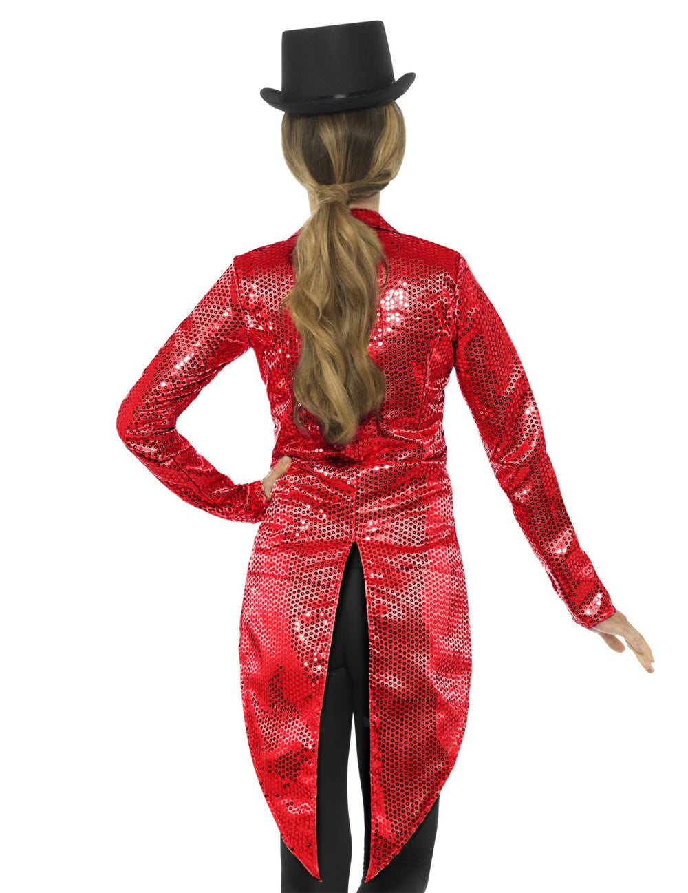 Vue de dos de la queue de pie à sequins pour femme rouge